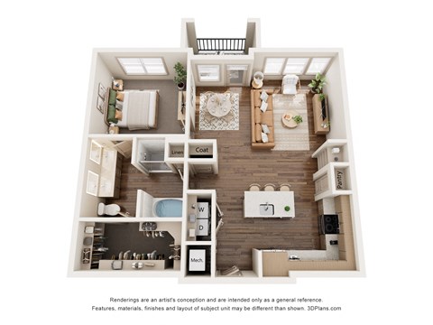 Floor plan for 1 bed, 1 bath, 936 sqft